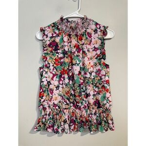 J.Crew Floral Smocked Mock Neck Sleeveless Blouse Size 4 Dainty Feminine Classic